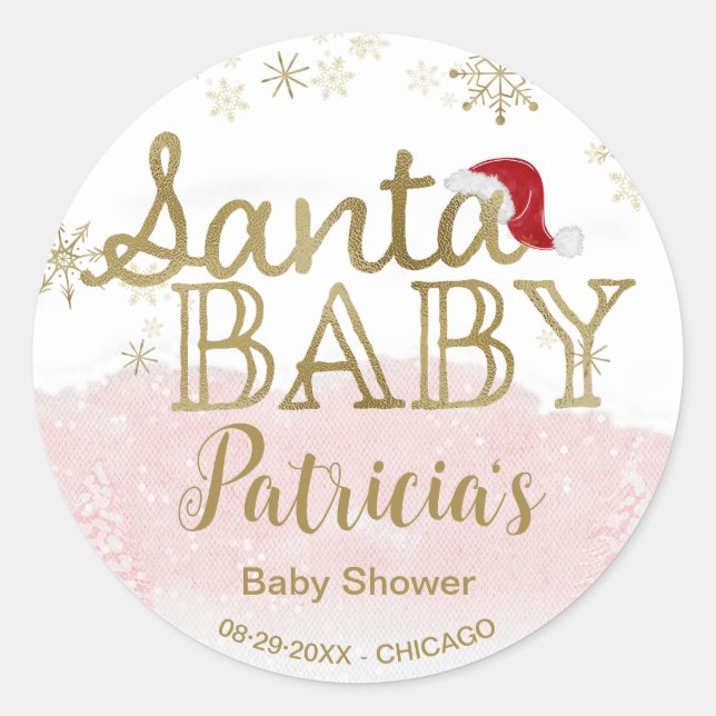 Sticker Rond Père Noël Baby Christmas Girl Baby shower (Devant)