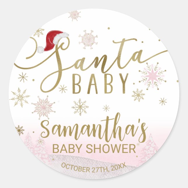 Sticker Rond Père Noël Baby Christmas Girl Baby shower (Devant)