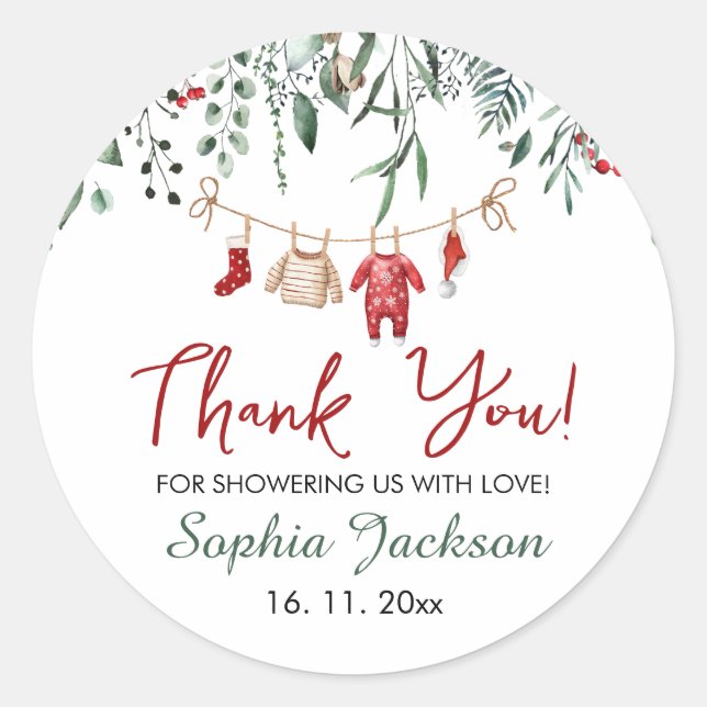 Sticker Rond Père Noël Baby shower Noël Vêtements de bébé hiver (Devant)