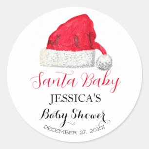 Sticker Rond Père Noël Baby shower Red Cute Merci simple