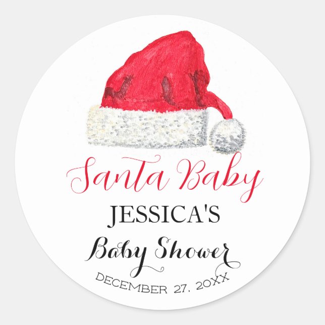 Sticker Rond Père Noël Baby shower Red Cute Merci simple (Devant)