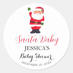 Sticker Rond Père Noël Baby shower Red Cute Merci simple