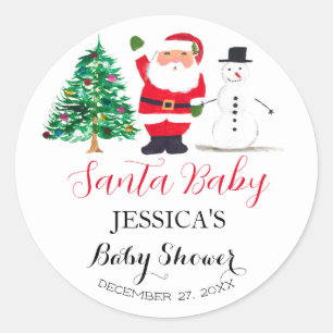 Sticker Rond Père Noël Baby shower Red Cute Merci simple