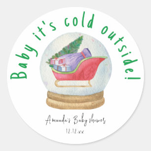 Sticker Rond Père Noël - bébé il fait froid dehors