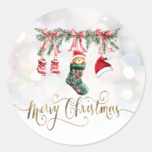 Sticker Rond Père Noël bébé ours ligne de vêtements de Noël
