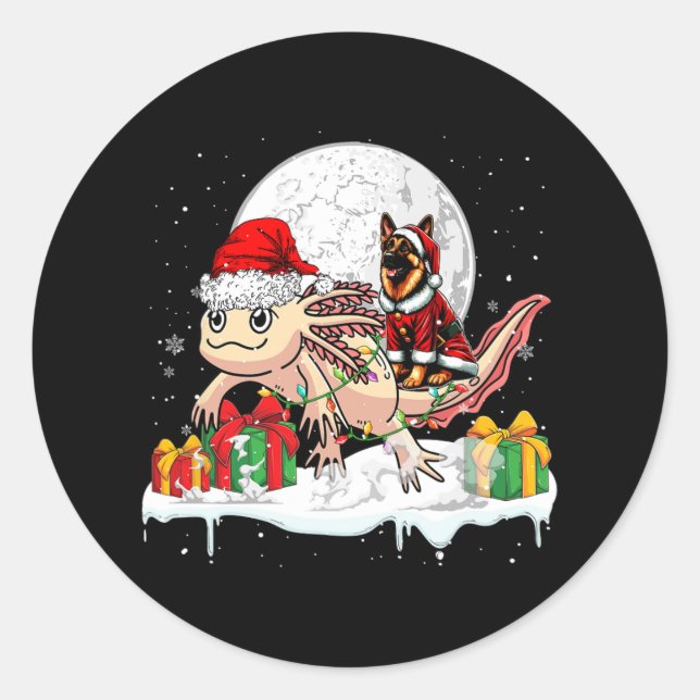 Sticker Rond Père Noël Berger Allemand équitation Axolotl Noël  (Devant)