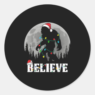 Sticker Rond Père Noël Bigfoot lumières de Noël Drôle Sasquatch
