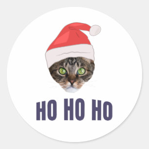 Sticker Rond Père Noël Chat avec Santa hat, Ho Ho ho Squa d'inv