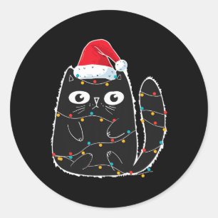 Sticker Rond Père Noël Chat Noir Tangé Dans L'Amoureux des chat