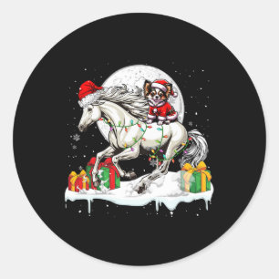 Sticker Rond Père Noël Chihuahua équitation Cheval Noël Proprié