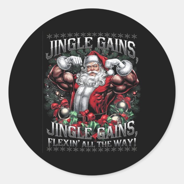 Sticker Rond Père Noël Christmas Gym entraînement Jingle Gains  (Devant)