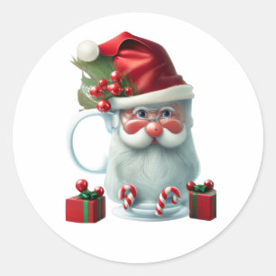 Sticker Rond Père Noël Christmas, Mignet Enveloppement De Mug