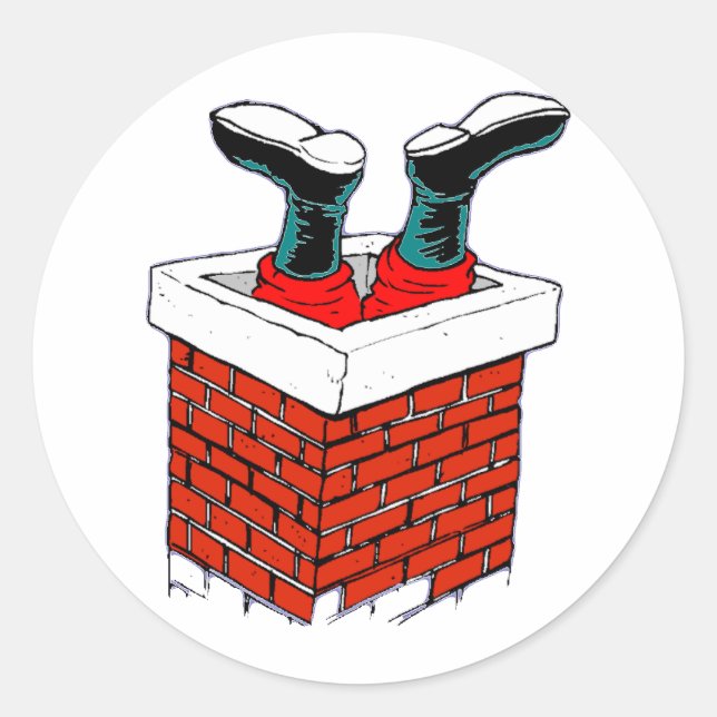 Sticker Rond Père Noël coincée dans la cheminée (Devant)