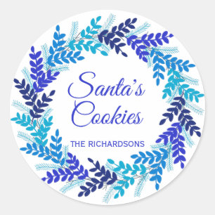 Sticker Rond Père Noël Cookies Blue Christmas Wreath