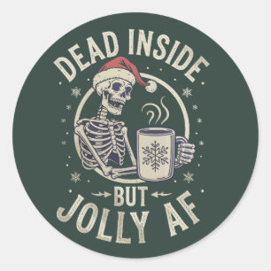 Sticker Rond Père Noël crâne mort à l'intérieur Noël vintage jo