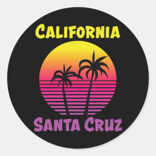 Sticker Rond Père Noël Cruz California Retro Vintage Sunset Cad