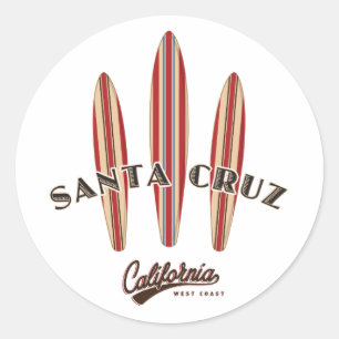 Sticker Rond Père Noël Cruz California Trois Surf boards