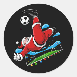 Sticker Rond Père Noël de Noël Football Bicyclette Coup de pied