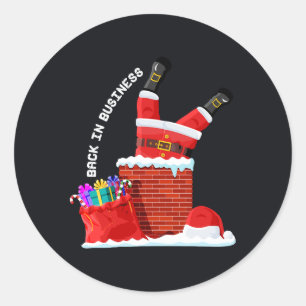 Sticker Rond Père Noël de retour en affaires — Cheminée de Noël