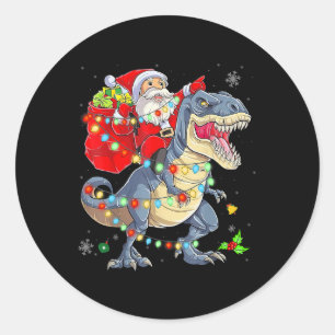 Sticker Rond Père Noël Dinosaur Light Joyeux Noël Mignons Cadea