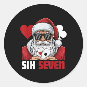 Sticker Rond Père Noël drôle dit six sept Poker Noël 67 Meme