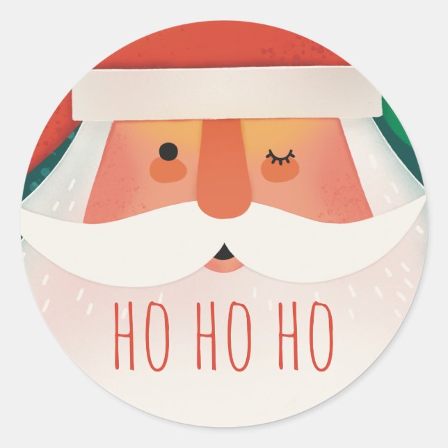 Sticker Rond Père Noël drôle | Enfants Ho Ho Ho de Noël mignons (Devant)