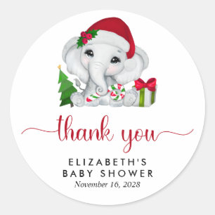 Sticker Rond Père Noël Elephant Baby Girl Douche Merci
