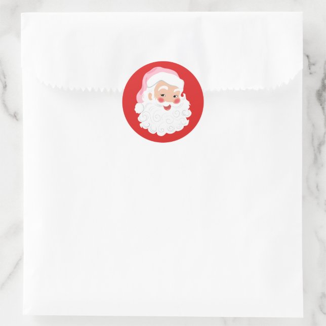 Sticker Rond Père Noël en chapeau rose Noël vintage (Sac)