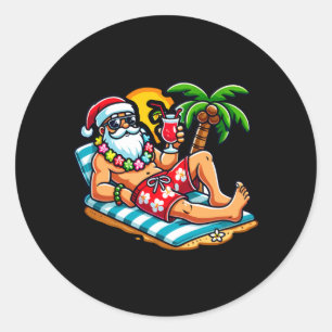 Sticker Rond Père Noël en maillot de bain Fête de Noël d'été su