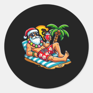 Sticker Rond Père Noël en maillot de bain Noël en juillet à la 