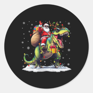 Sticker Rond Père Noël équitation Dinosaur T Rex Christmas Boys
