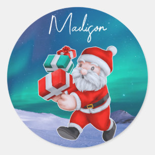 Sticker Rond Père Noël est en route Northern Lights Christmas