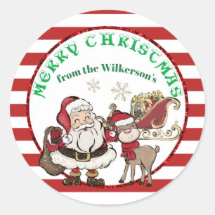 Sticker Rond Père Noël et Rudolph Sucre de canne Noël