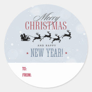 Sticker Rond Père Noël et son cadeau de Noël Flying Reindeer