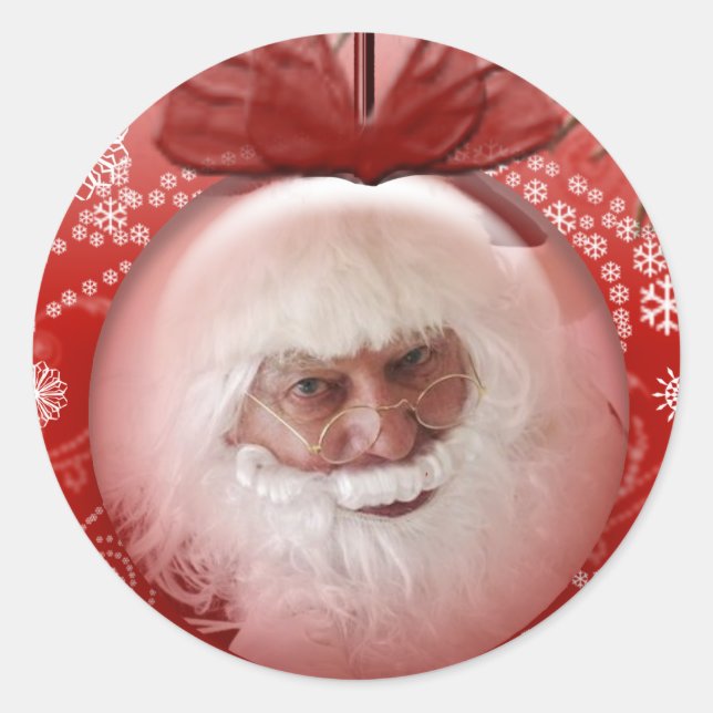 Sticker Rond Père Noël Face Modèle photo Fête Personnalisée (Devant)
