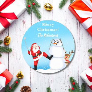 Sticker Rond Père Noël fantaisiste jouant au golf, bonhomme de 