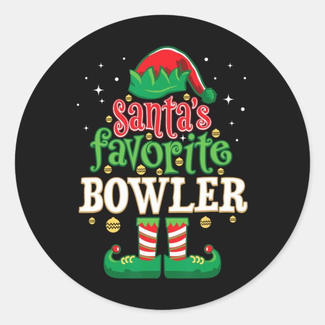 Sticker Rond Père Noël Favori Bowler Noël Matching Bowling (Devant)