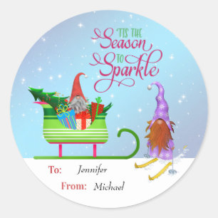 Sticker Rond Père Noël Gnome and Skiing Gnome - Saison pour par