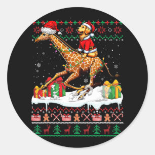 Sticker Rond Père Noël Golden Retriever équitation Giraffe Chri