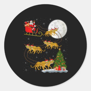 Sticker Rond Père Noël Guépard Traîneau Volant Drôle Magique No