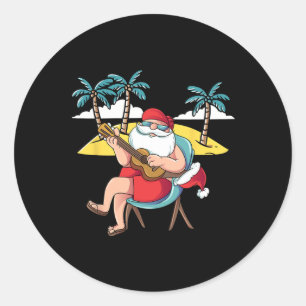 Sticker Rond Père Noël hawaïen Guitare hawaïenne Noël en J