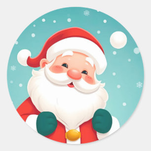 Sticker Rond Père Noël heureux dans une scène hivernale enneigé