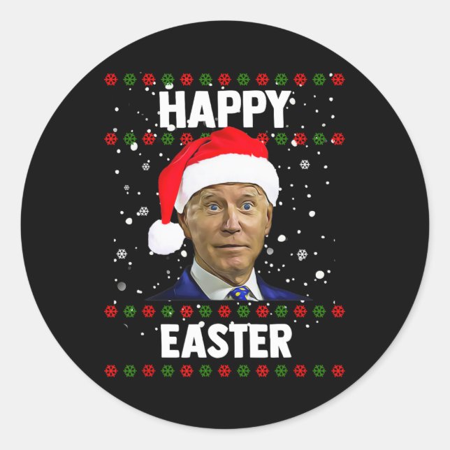 Sticker Rond Père Noël Joe Biden Joyeux Noël Pâques moche Sweat (Devant)