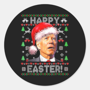Sticker Rond Père Noël Joe Biden Joyeux Pâques Laid Noël 1
