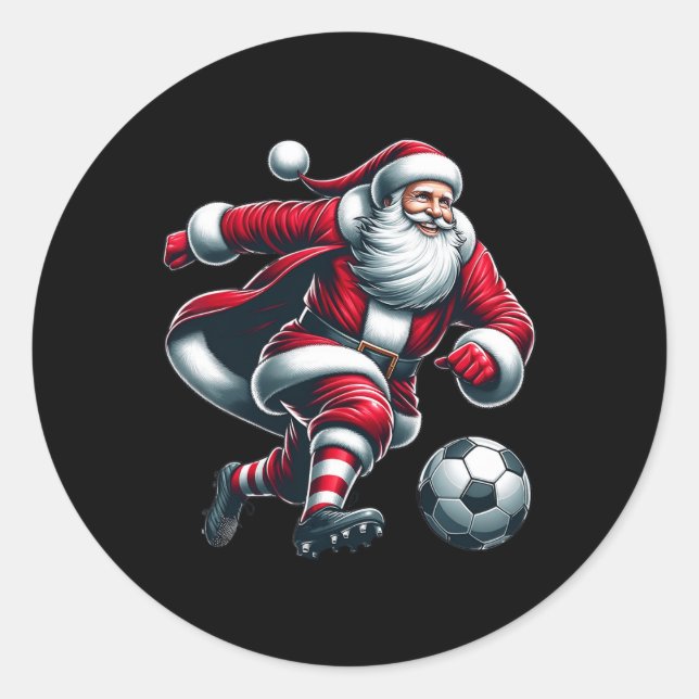Sticker Rond Père Noël Joue Soccer Sport Noël Femmes Hommes Enf (Devant)