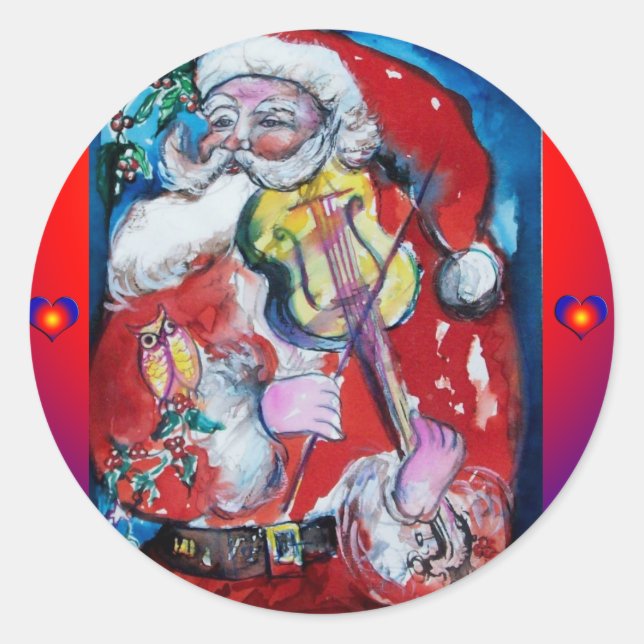 Sticker Rond PÈRE NOËL JOUER AU VIOLIN / Noël musical (Devant)