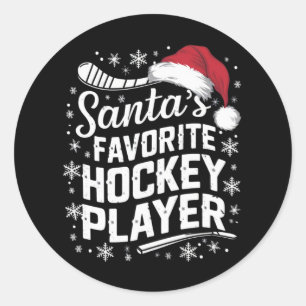 Sticker Rond Père Noël Joueur de hockey favori Pyjama Noël