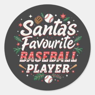 Sticker Rond Père Noël Joueur favori de baseball Arbre de Noël
