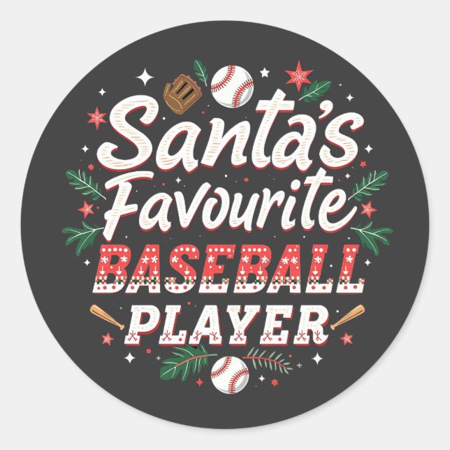 Sticker Rond Père Noël Joueur favori de baseball Arbre de Noël (Devant)