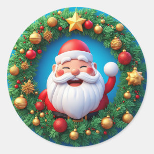 Sticker Rond Père Noël joyeux avec Noël enneigé